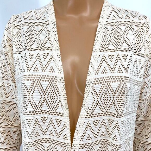 Lularoe Nylon Lace Open Front Beige Cardigan Size M Like New - Picture 2 of 7